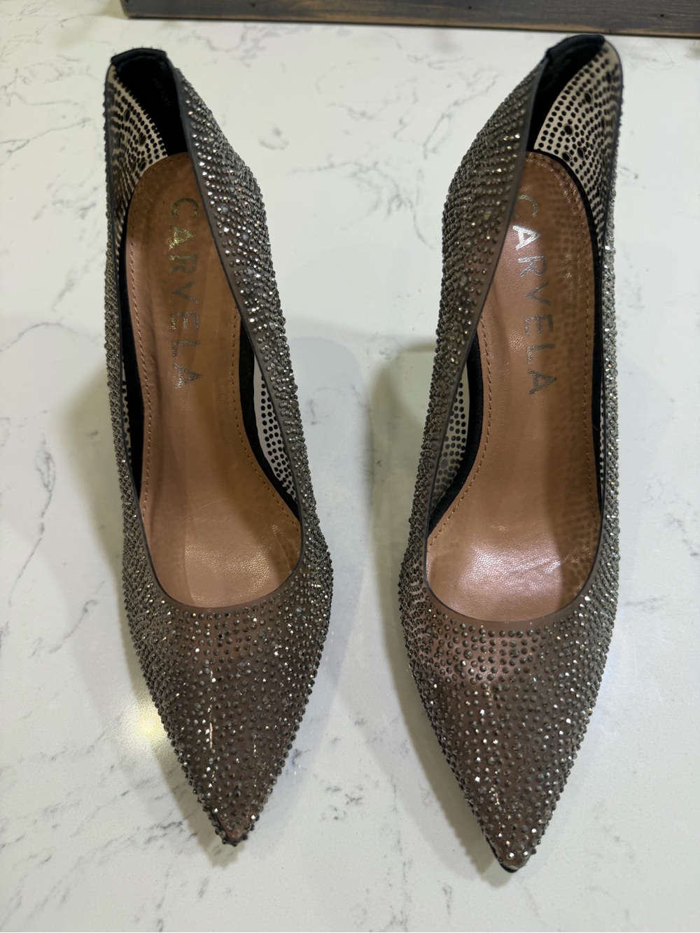 Carvela Women's Taupe Crystal Embellished Pointed Heels